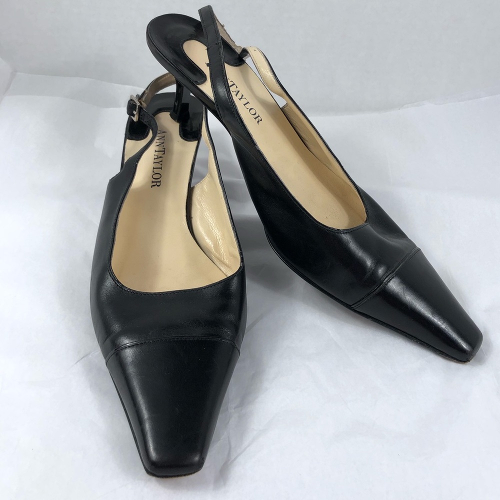 Ann Taylor classic black leather slingback pumps